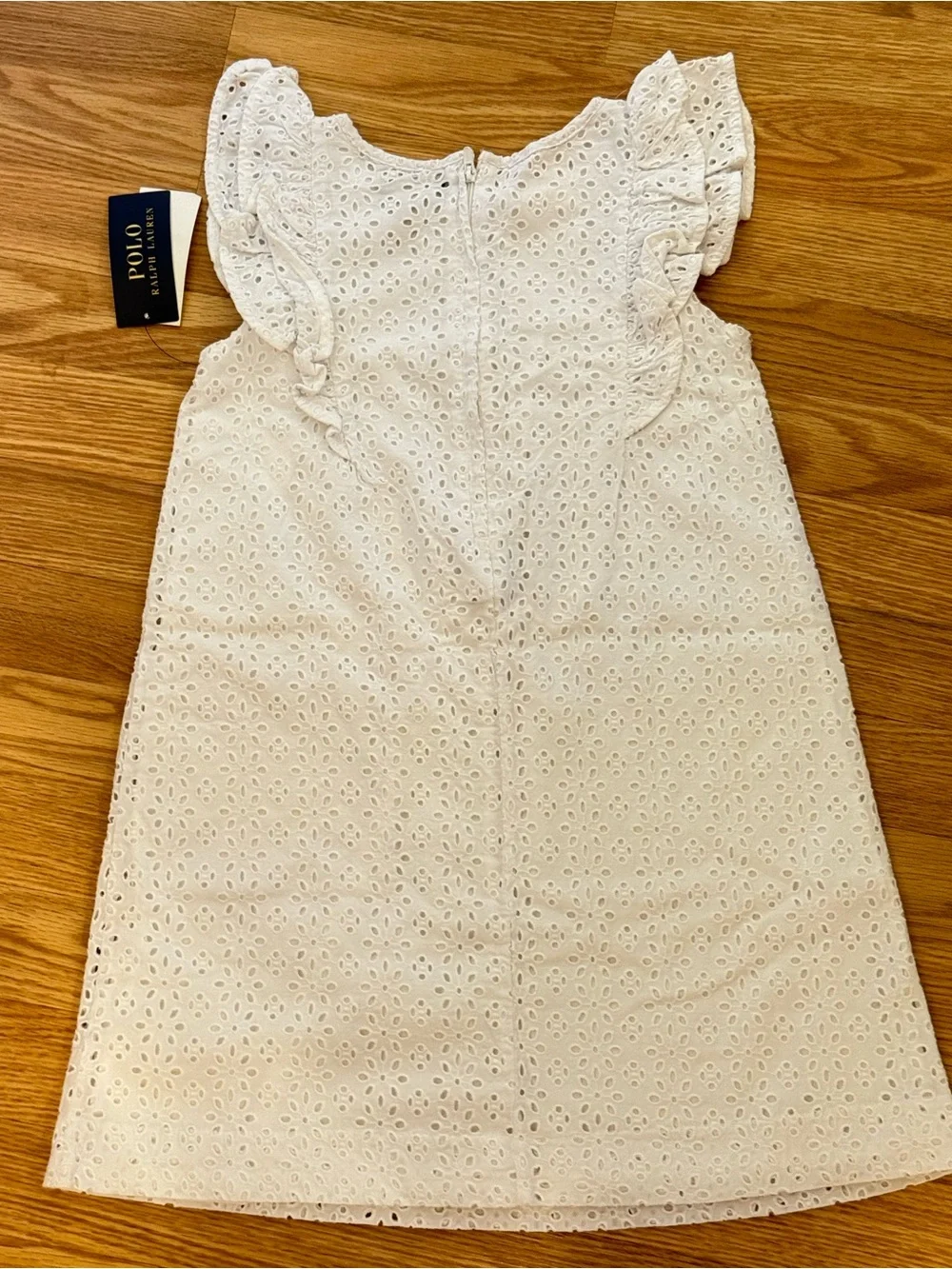 new with tag Ralph Lauren White Eyelet Ruffle-Sleeve Dress flower lace
